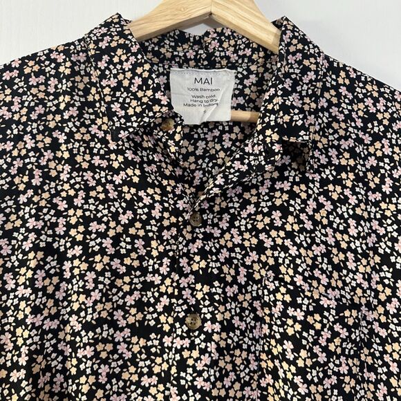 MAI Womens 100% Bamboo Floral Button Down Shirt Dress Beach Coverup Size Small - Picture 4 of 8